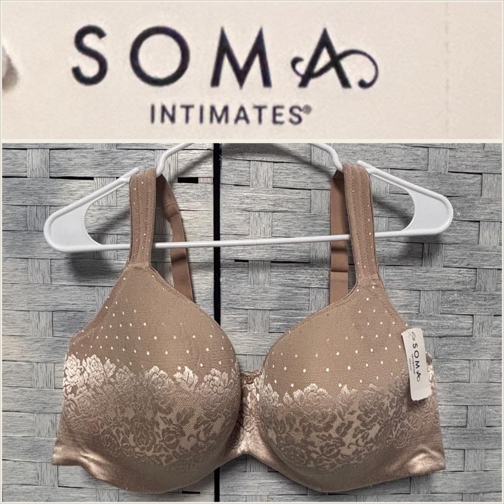 SOMA Bra 44D Stunning‎ Support Balconet Warm Amber Floral Lined Underwire